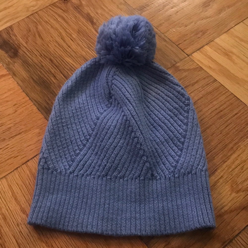 Sportscraft Knit Baby Blue Fur Pom Beanie One Size